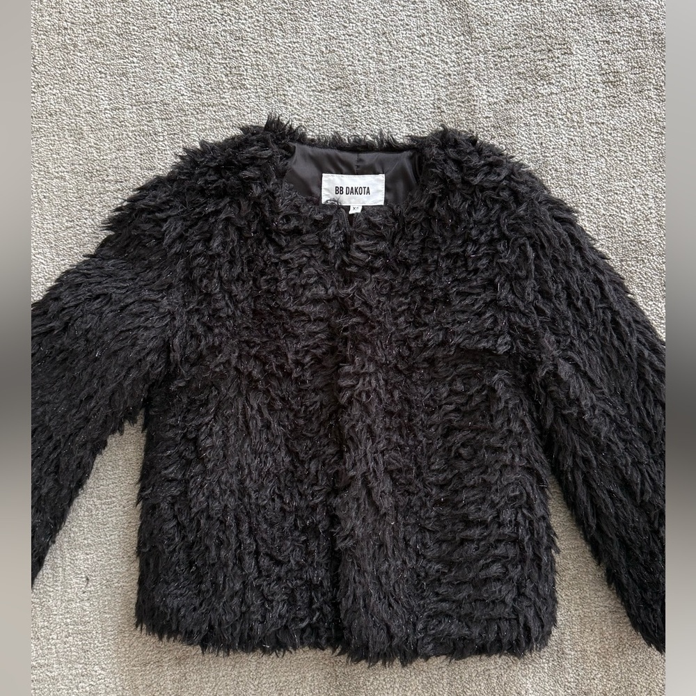 BB Dakota Faux Fur Black Jacket with hidden zipper